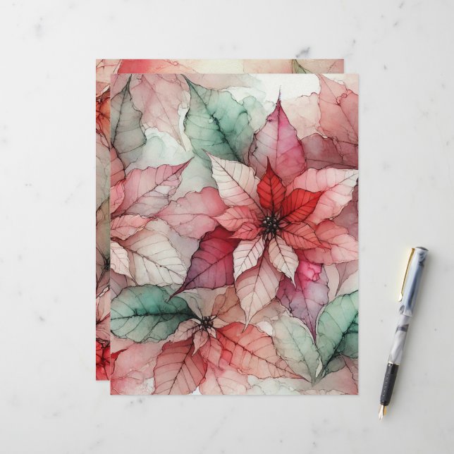 Aquarela em Estilo de Tinta Álcool Poinsettia Scra (Frente/Verso In Situ)