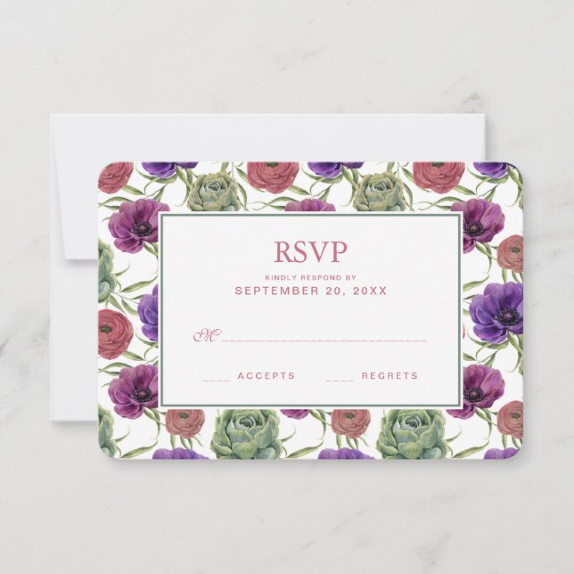 Aquarela | Eucalyptus & Anemone - RSVP de Casament (Frente)