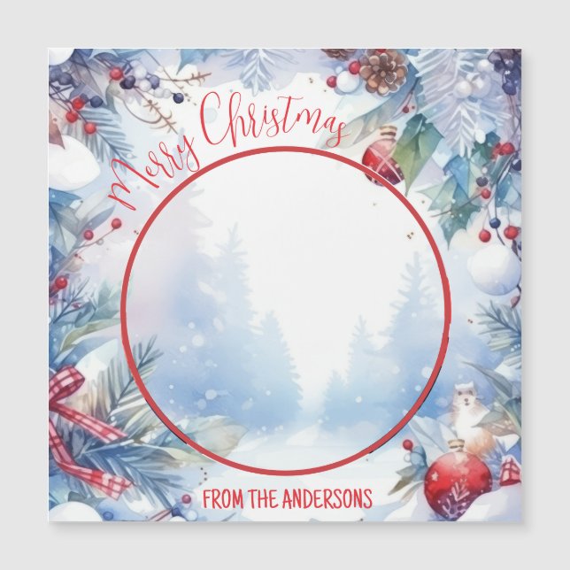 Aquarela Feliz Natal Foto da Fronteira de inverno (Frente)