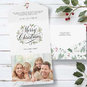 Aquarela Feliz Natal Script Botânico