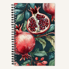 Aquarela Festiva Fruta de romã e Folhas