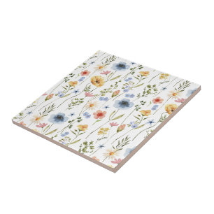 Aquarela Flor Silvestre Azul Amarelo Rosa