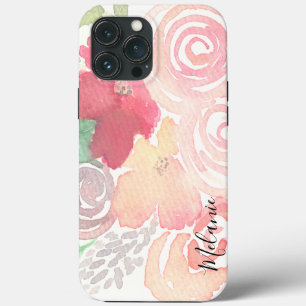 Aquarela Flora Verdura Nome Roscado Rosa