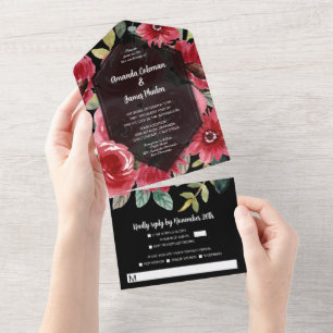 Aquarela Florais Vermelho sobre Casamento Negro