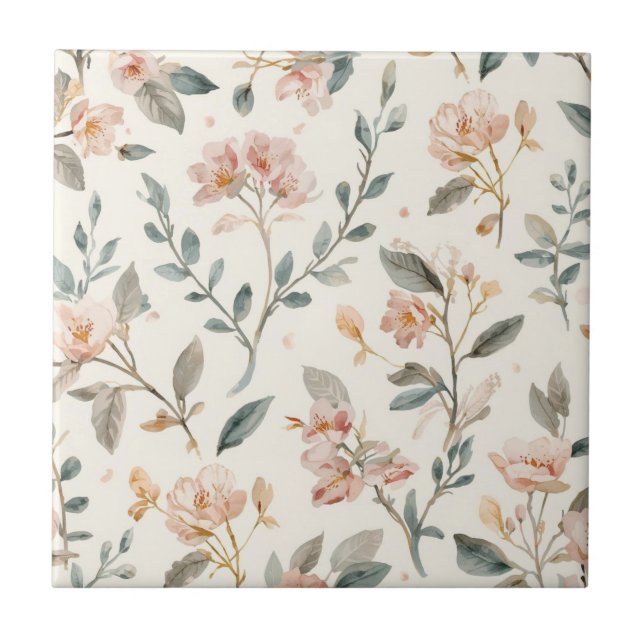 Aquarela Floral Botânica Folhas Bege Pintado (Frente)