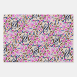 Aquarela Floral em Azul Veneziano Rosa Cedro