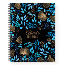 Aquarela Floral Luxo Azul Dourado