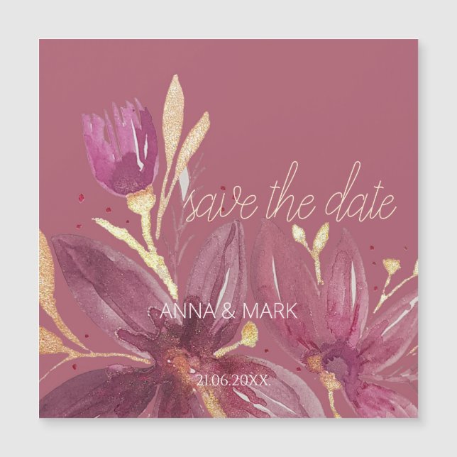 Aquarela Floral Personalizada Burgundy e Dourado (Frente)