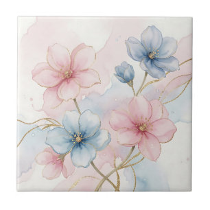 Aquarela Floral Rosa Azul Elegante