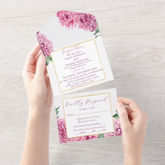 Aquarela Floral Rosa Crisântemo com Ouro (Aba destacável)