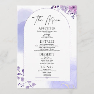 Aquarela Floral Rústica Roxo Menu Casamento