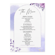 Aquarela Floral Rústica Roxo Menu Casamento
