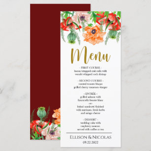 Aquarela Flores de Papoila Menu Janto Casamento
