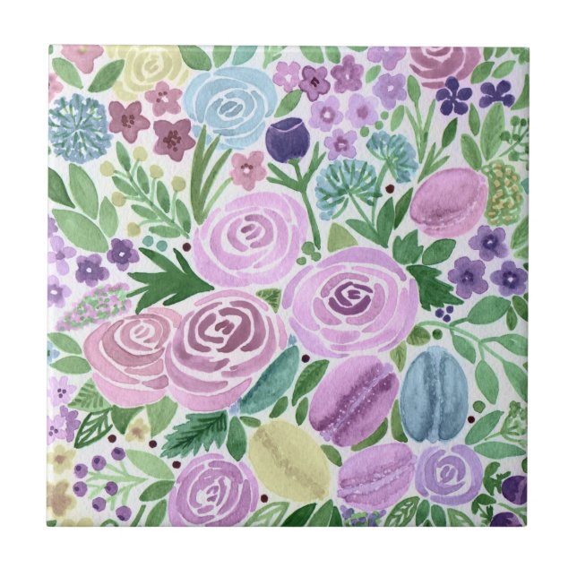 Aquarela, flores e macarões (Frente)