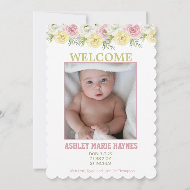 Aquarela Flores Meninas Foto Anúncio de Bebê (Frente)