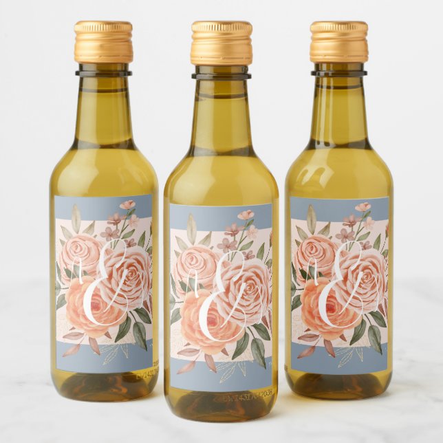 Aquarela Flores Rosas em Tons de Pêssego Azul Desb (Garrafas)