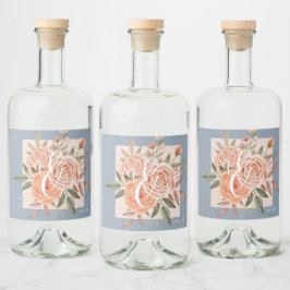 Aquarela Flores Rosas em Tons de Pêssego Azul Desb