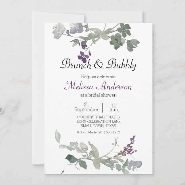 Aquarela Flores Silvestres Lavanda Brunch Nupcial (Frente)