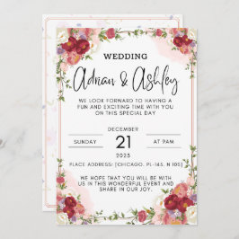 aquarela flores vermelhas convites para casamento