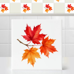 Aquarela Folhas de Bordo Vermelho Canadense Outono