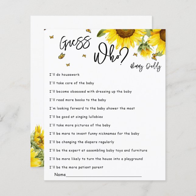 Aquarela Girassóis e Borboletas Adivinham Quem Jog (Frente/Verso)