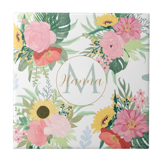 Aquarela Girassóis e papagaios Botânicos (Frente)