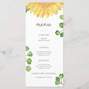 Aquarela girassol elegante menu minimalista