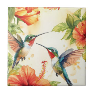 Aquarela Hummingbird e Flores Design