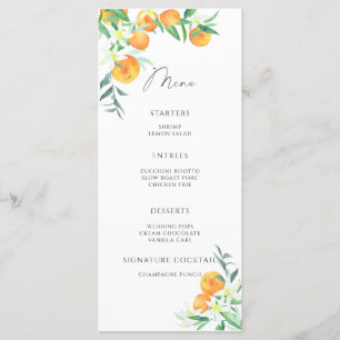 Aquarela laranja cítrica menu minimalista elegante