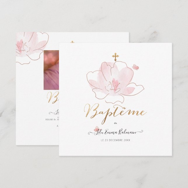 Aquarela Les Fluers  Anúncio de Batismo (Frente/Verso)