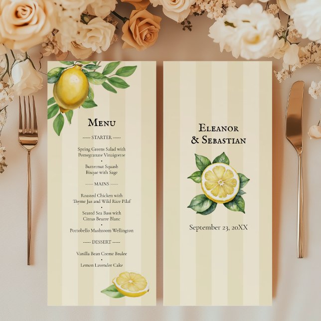 Aquarela Limão Amarelo Citro Russo Menu Casamento (Criador carregado)