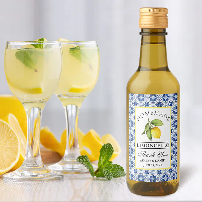 Aquarela Limão Azulejo Azul Limoncello Mini Rótulo | Zazzle Brasil