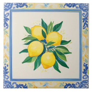 Aquarela Limões Azul Verde Amarelo Branco Estival