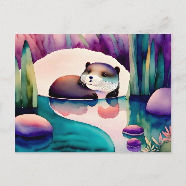 Aquarela Lontra, Cartão Postal Postcrossing (Frente)