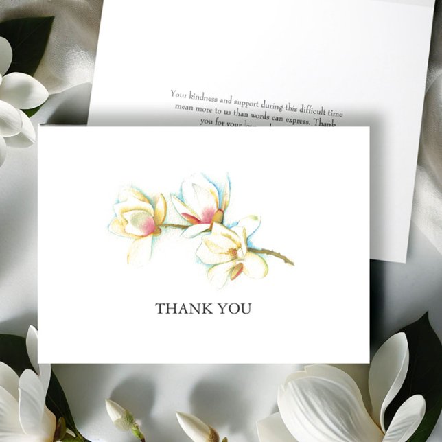 Aquarela Magnolia Flor Cartões de agradecimentos F (Funeral thank you cards watercolor white magnolia flower art by Victoria Grigaliunas Do Tell A Belle)