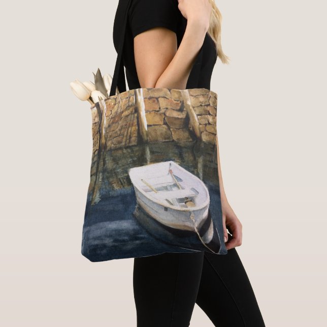Aquarela Maine Rowboat Harbor Tote Bag (Close Up)