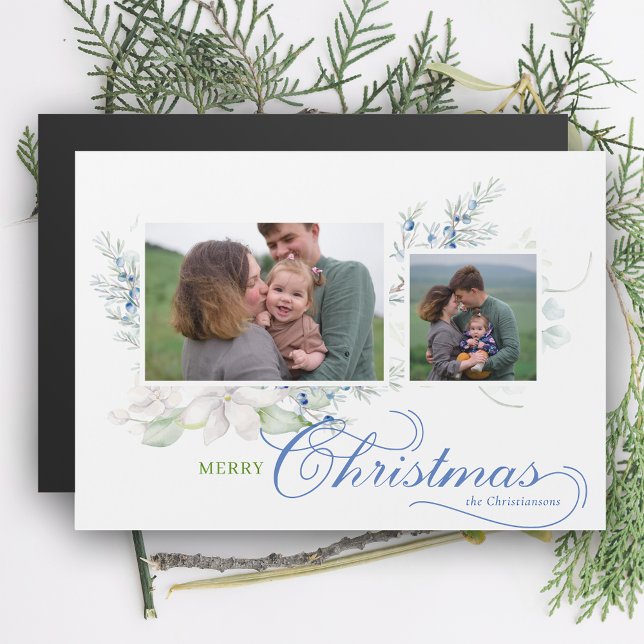 Aquarela Merry Christmas Script Juniper Photo (Criador carregado)