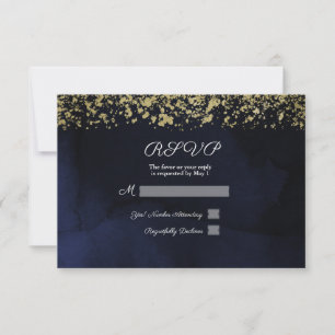 Aquarela Moderna Azul Naval Dourado Responder RSVP