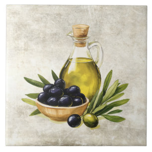 Aquarela Óleo de Oliva Preto Azeitonas Textura Fal