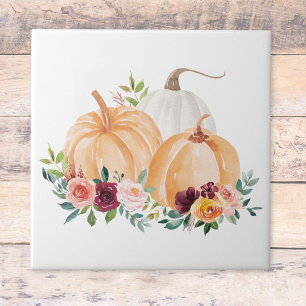 Aquarela Outono Abóboras Flores Boho