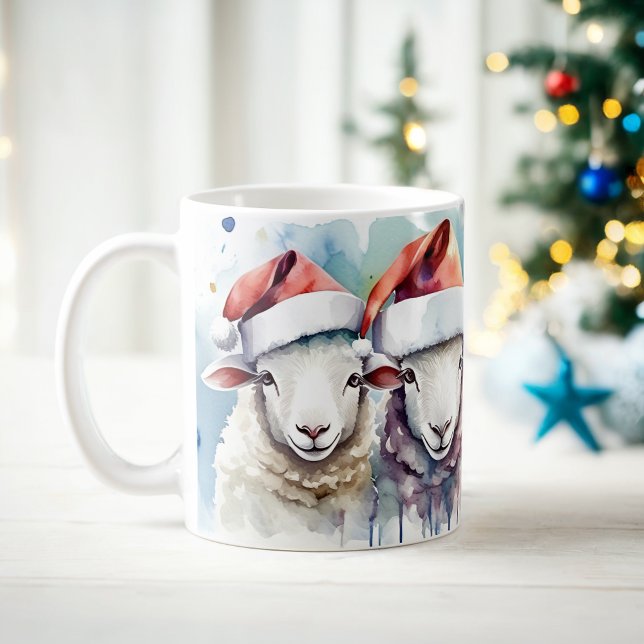 Aquarela Ovino Festivo Caneca de Natal (Criador carregado)