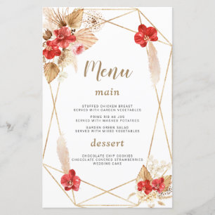 Aquarela Pampas Grass White Flowers Menu Casamento