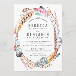 Aquarela Penas de Convite de casamento boêmico rus