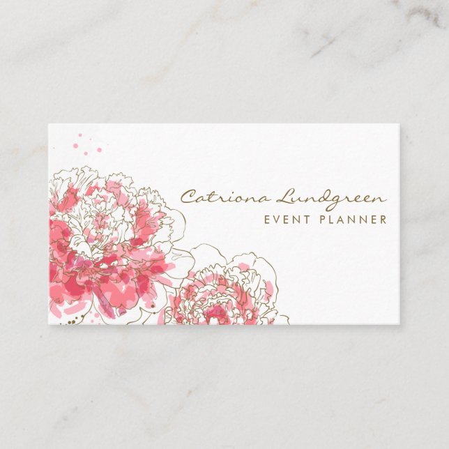 Aquarela Peonies Cartão de visita (Frente)