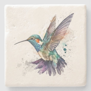Aquarela Porta copos de Pedra Hummingbird