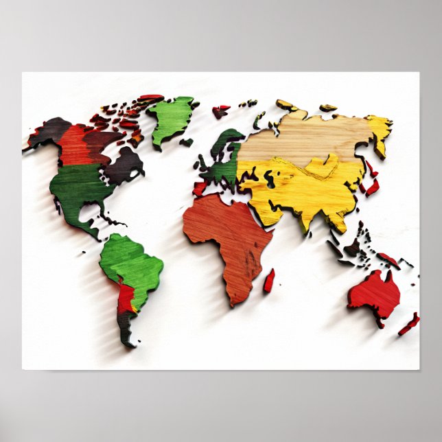 Aquarela Poster do Mapa Mundial da Madeira (Frente)