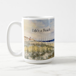 aquarela praia, a vida é uma praia, caneca de café