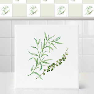 Aquarela Ramalhete de Tarragon Francês Verde Pimen