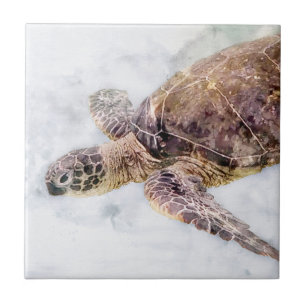 Aquarela Real das Tartarugas do Mar Havaí