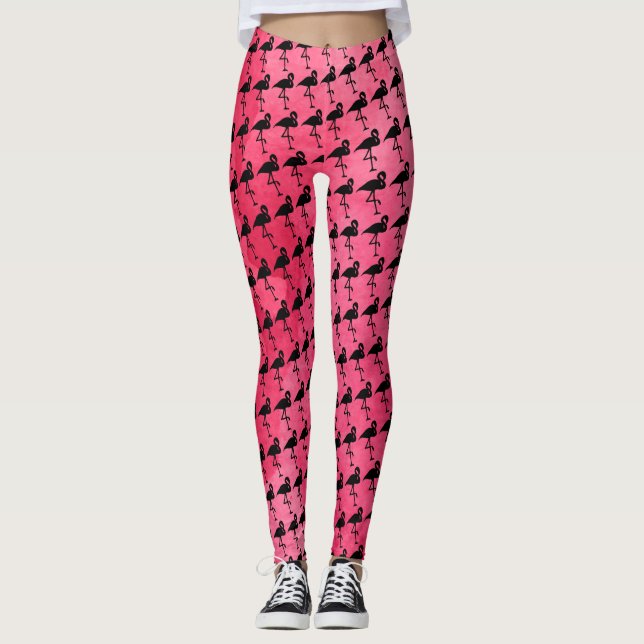 Aquarela rosa e leggings Flamingo pretas (Frente)